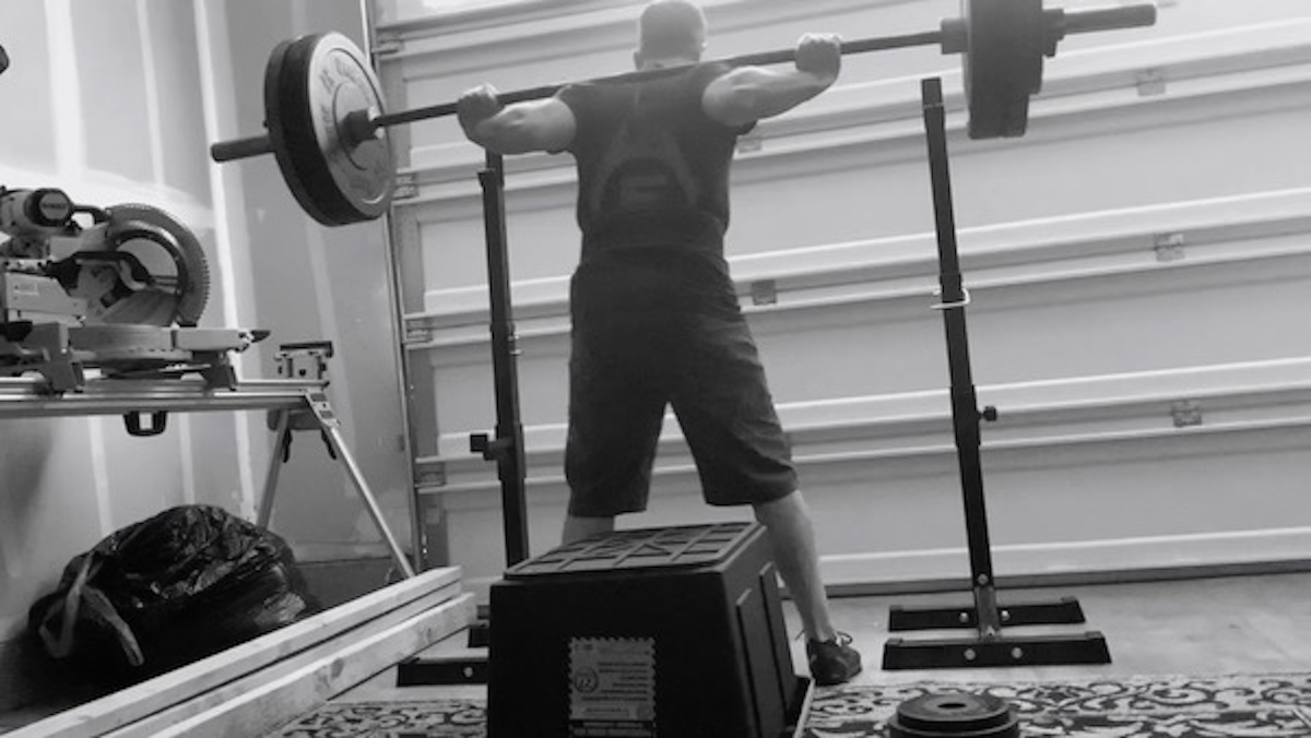 Continuing my workouts during the recent shelter-in-place with my coaches via Zoom.